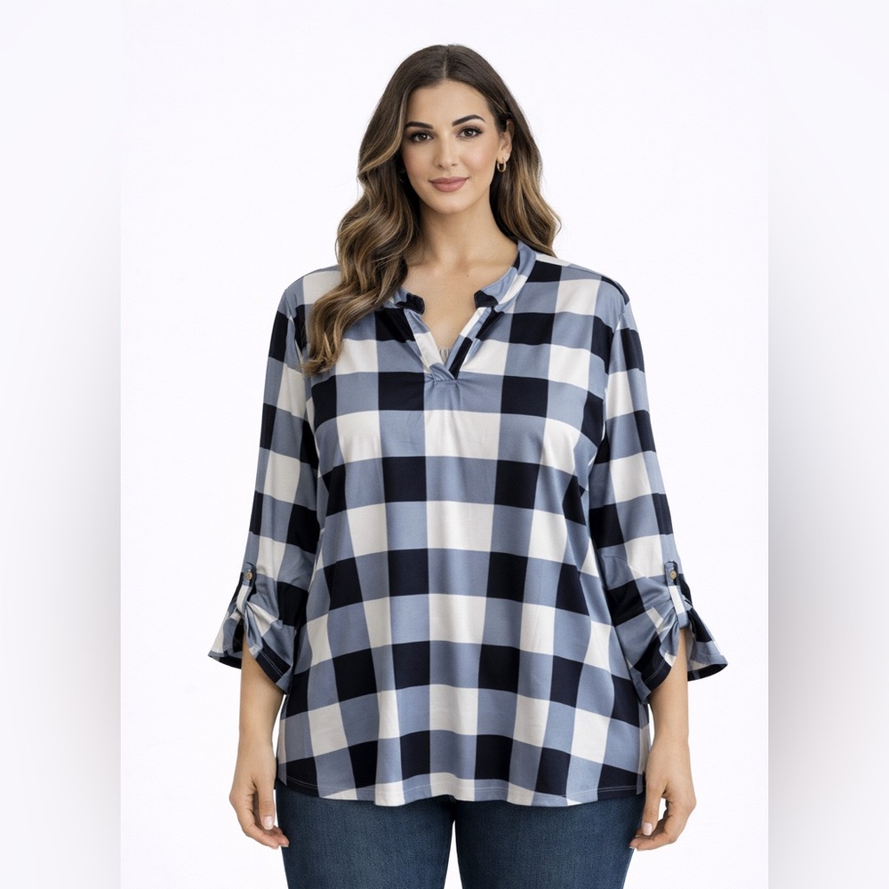 Blue and White Plaid Women's Tunic